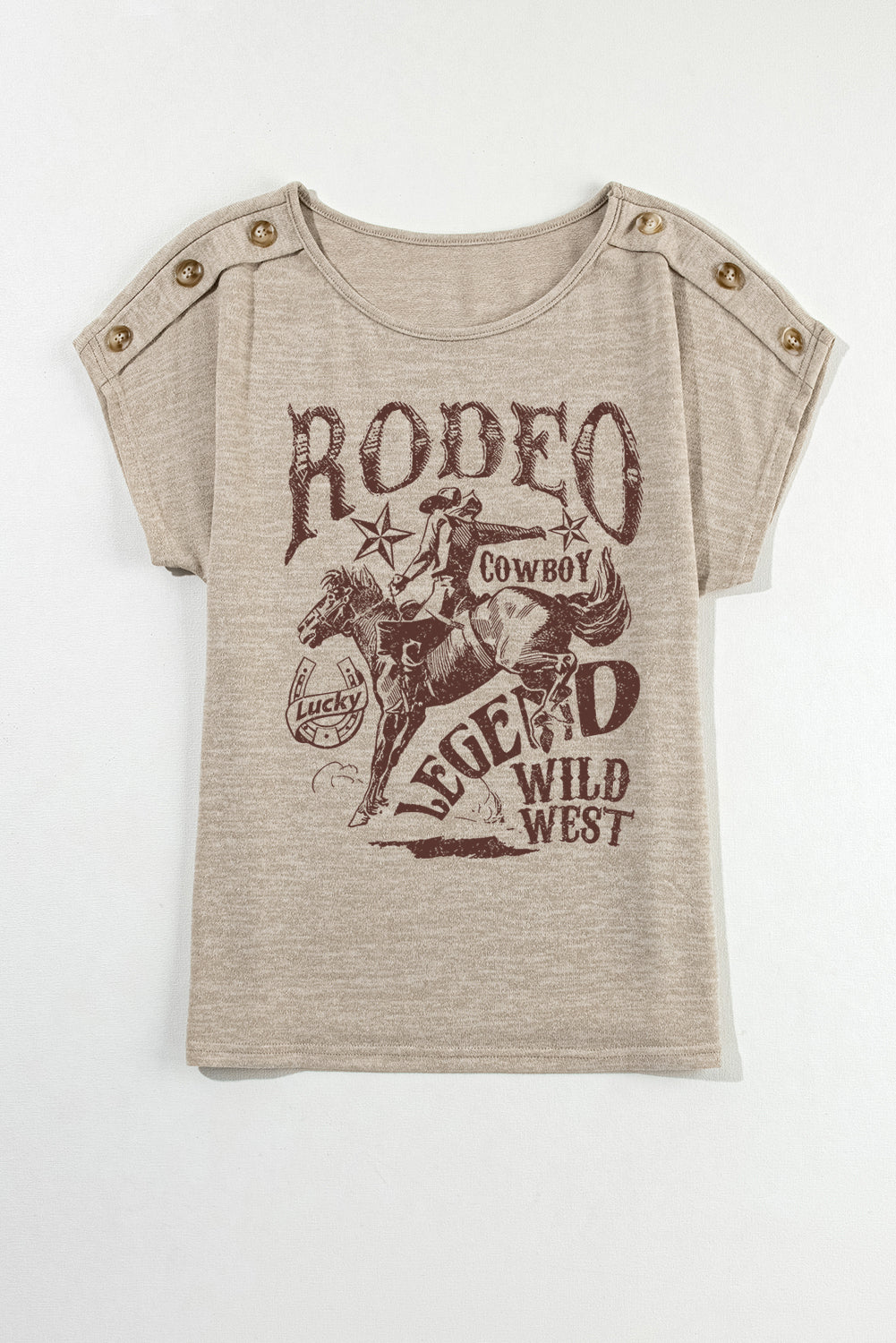 Smoke Gray RODEO Cowboy Graphic Buttoned Batwing Sleeve T Shirt Graphic Tees JT's Designer Fashion