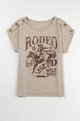 Smoke Gray RODEO Cowboy Graphic Buttoned Batwing Sleeve T Shirt Graphic Tees JT's Designer Fashion