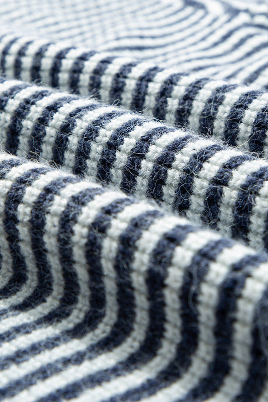 Sail Blue Striped Lantern Sleeve Drop Shoulder Cozy Sweater Sweaters JT's Designer Fashion