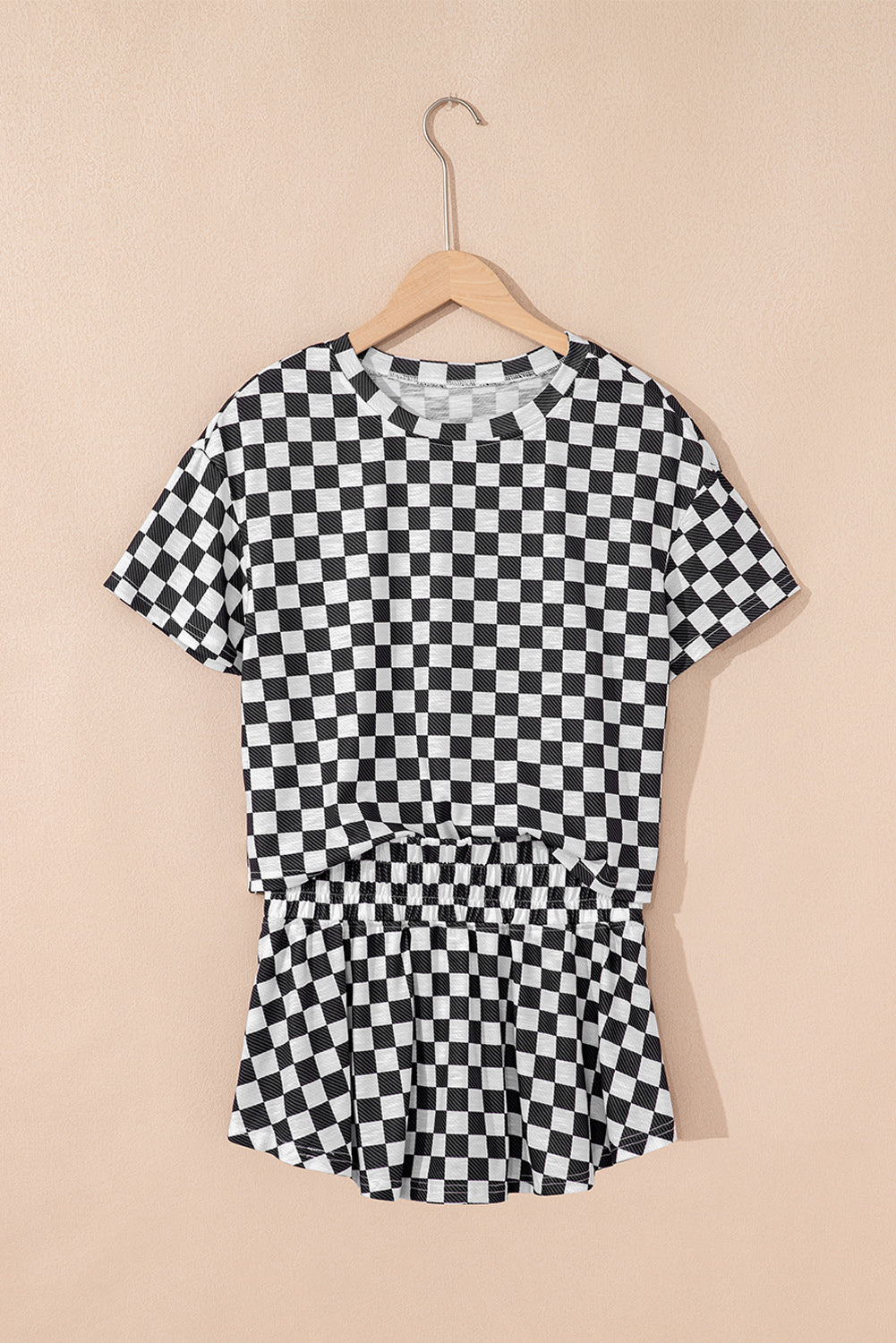 Black Checkerboard T Shirt and High Waist Skorts 2 Piece Outfit Short Sets JT's Designer Fashion