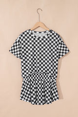 Black Checkerboard T Shirt and High Waist Skorts 2 Piece Outfit Short Sets JT's Designer Fashion