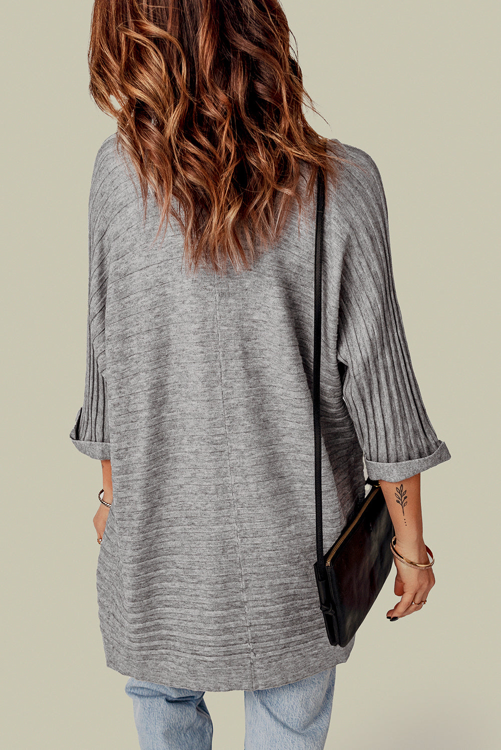 Gray Ribbed Open Front Knit Cardigan Sweaters & Cardigans JT's Designer Fashion