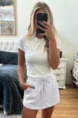 Light Grey French Terry Drawstring Mini Skort with Pockets Skirts & Petticoat JT's Designer Fashion
