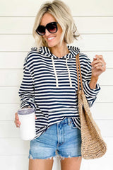 Stripe Kangaroo Pocket Drawstring Hoodie Sweatshirts & Hoodies JT's Designer Fashion