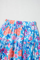 Sky Blue Floral Printed High Waist Split Wrap Long Skirt Skirts & Petticoat JT's Designer Fashion