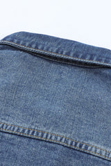 Blue Lapel Distressed Raw Hem Buttons Denim Jacket Denim Jackets JT's Designer Fashion