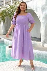 Wisteria Swiss Dot Smocked Frilled Neckline Short Sleeve Plus Size Dress Plus Size Maxi Dresses JT's Designer Fashion