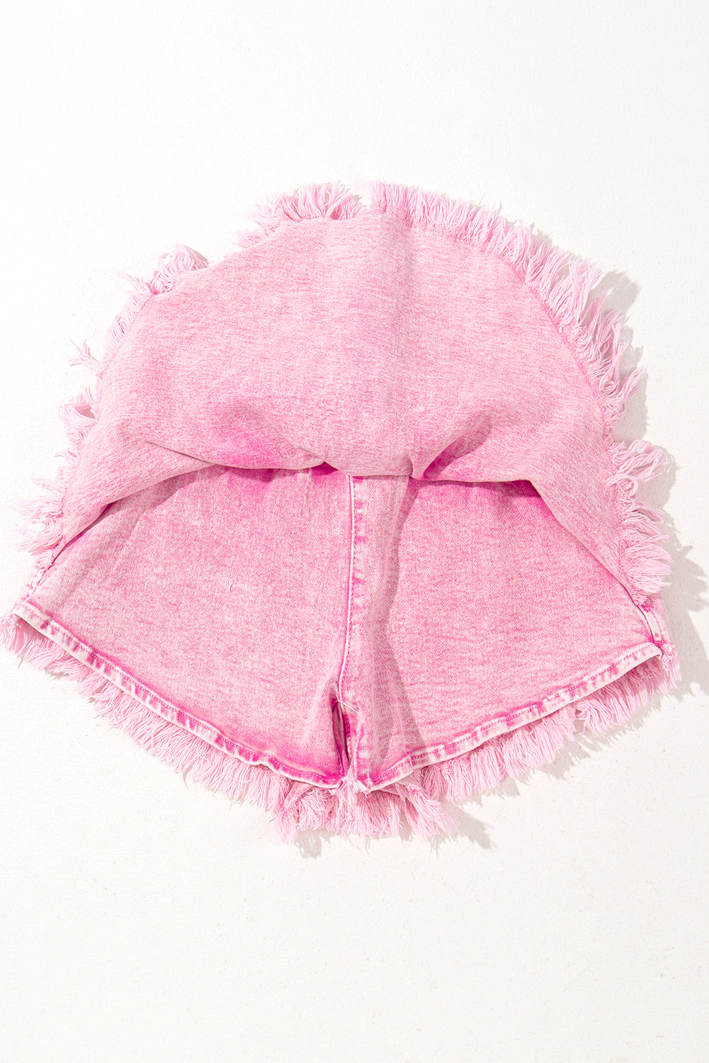 Pink Washed Wide Smocked Waistband Frayed Denim Shorts Denim Shorts JT's Designer Fashion