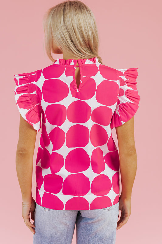 Rose Bubblegum Pattern Frilled Collar Flutter Sleeve Top Blouses & Shirts JT's Designer Fashion