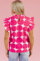 Rose Bubblegum Pattern Frilled Collar Flutter Sleeve Top Blouses & Shirts JT's Designer Fashion