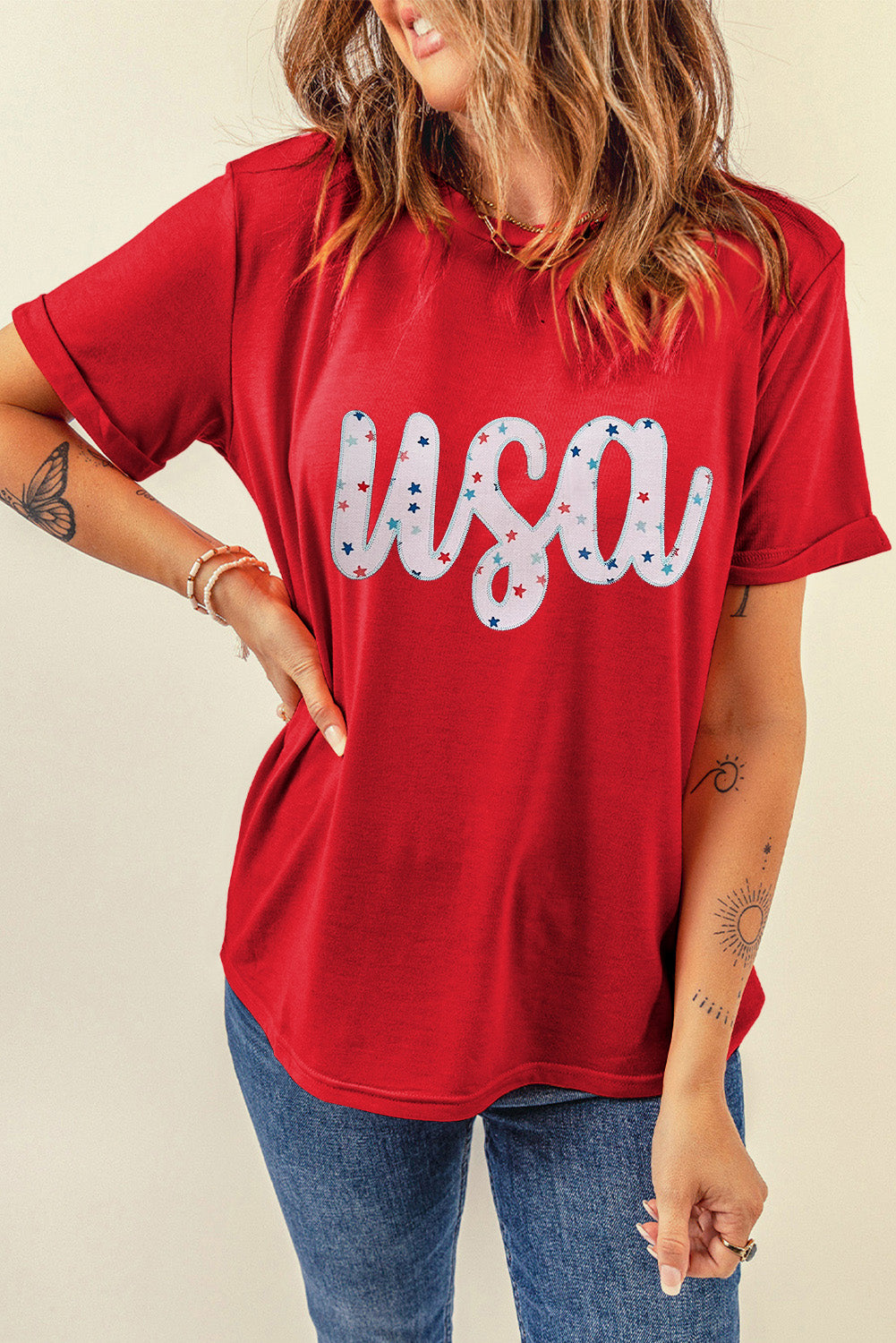 Red Starry usa Graphic Crewneck T Shirt Graphic Tees JT's Designer Fashion