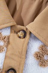 Light French Beige Cute Flower Pattern Button Up Fleece Jacket Jackets JT's Designer Fashion