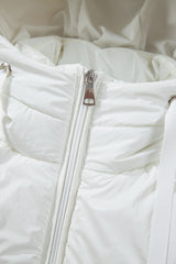 White Solid Quilted Hooded Zip Up Puffer Coat Jackets JT's Designer Fashion