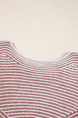 Red Dahlia Striped Print Ribbed Knit Boat Neck Baggy Sweater Sweaters JT's Designer Fashion