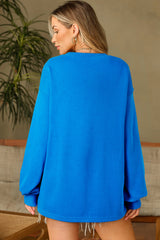 Sky Blue Solid Color Drop Shoulder Long Sleeve Basic Sweatshirt Sweatshirts & Hoodies JT's Designer Fashion