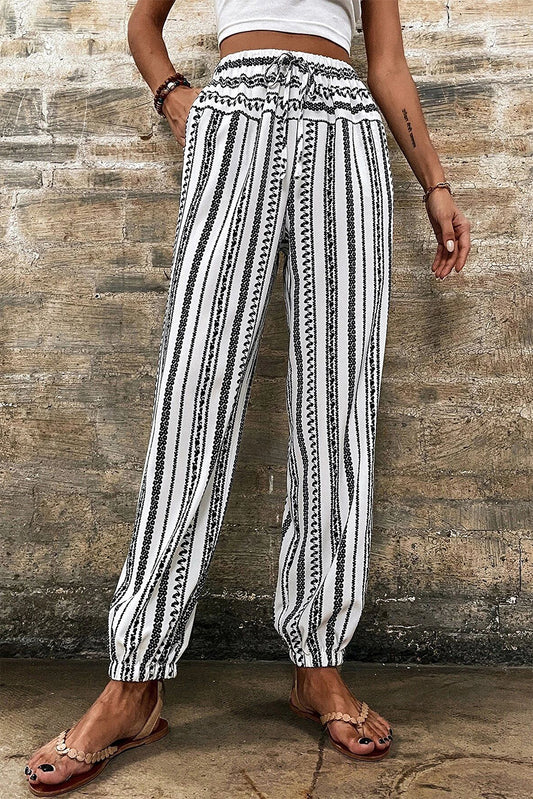 Black Stripe Boho Striped Print Casual Pants Pants & Culotte JT's Designer Fashion