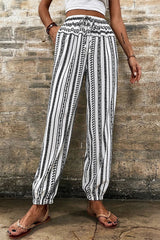 Black Stripe Boho Striped Print Casual Pants Pants & Culotte JT's Designer Fashion