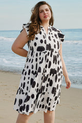 White Polka Dot Print Ruffled Sleeve Pocketed Plus Size Midi Dress White 100%Polyester Plus Size Midi Dresses JT's Designer Fashion