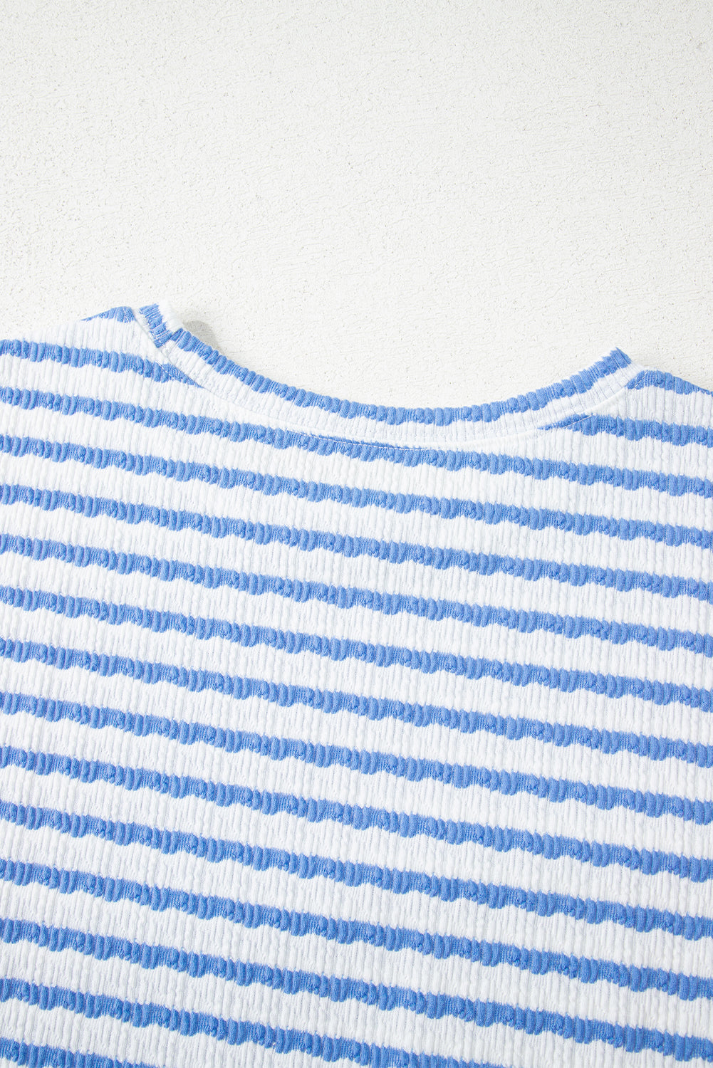 Sky Blue Stripe Knitted Short Sleeve Top and Drawstring Shorts Set Short Sets JT's Designer Fashion