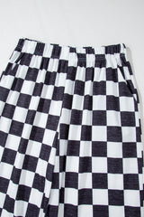 Black 2-Tone Checked Print High Waist Wide Leg Pants Pants & Culotte JT's Designer Fashion