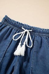 Ashleigh Blue Raw Hem Drawstring High Waist Denim Shorts with Pockets Denim Shorts JT's Designer Fashion