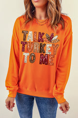 Orange TALK TURKEY TO ME Graphic Thanksgiving Holiday Sweatshirt Graphic Sweatshirts JT's Designer Fashion
