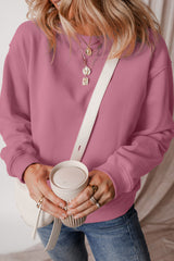 Meadow Mauve Solid Fleece Lined Drop Shoulder Terry Sweatshirt Sweatshirts & Hoodies JT's Designer Fashion