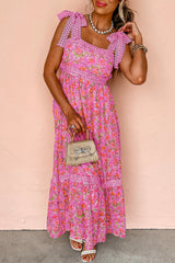 Rose Floral Lace Tied Strap Empire Waist Maxi Dress Floral Dresses JT's Designer Fashion