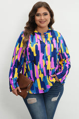 Blue Brushstroke Print 3/4 Sleeve Plus Size Blouse Blue (US 22W-24W)3X 95%Polyester+5%Elastane Plus Size JT's Designer Fashion