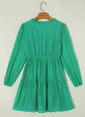 Sea Green Frilly V Neck Puff Sleeve Drawstring Shift Mini Dress Mini Dresses JT's Designer Fashion
