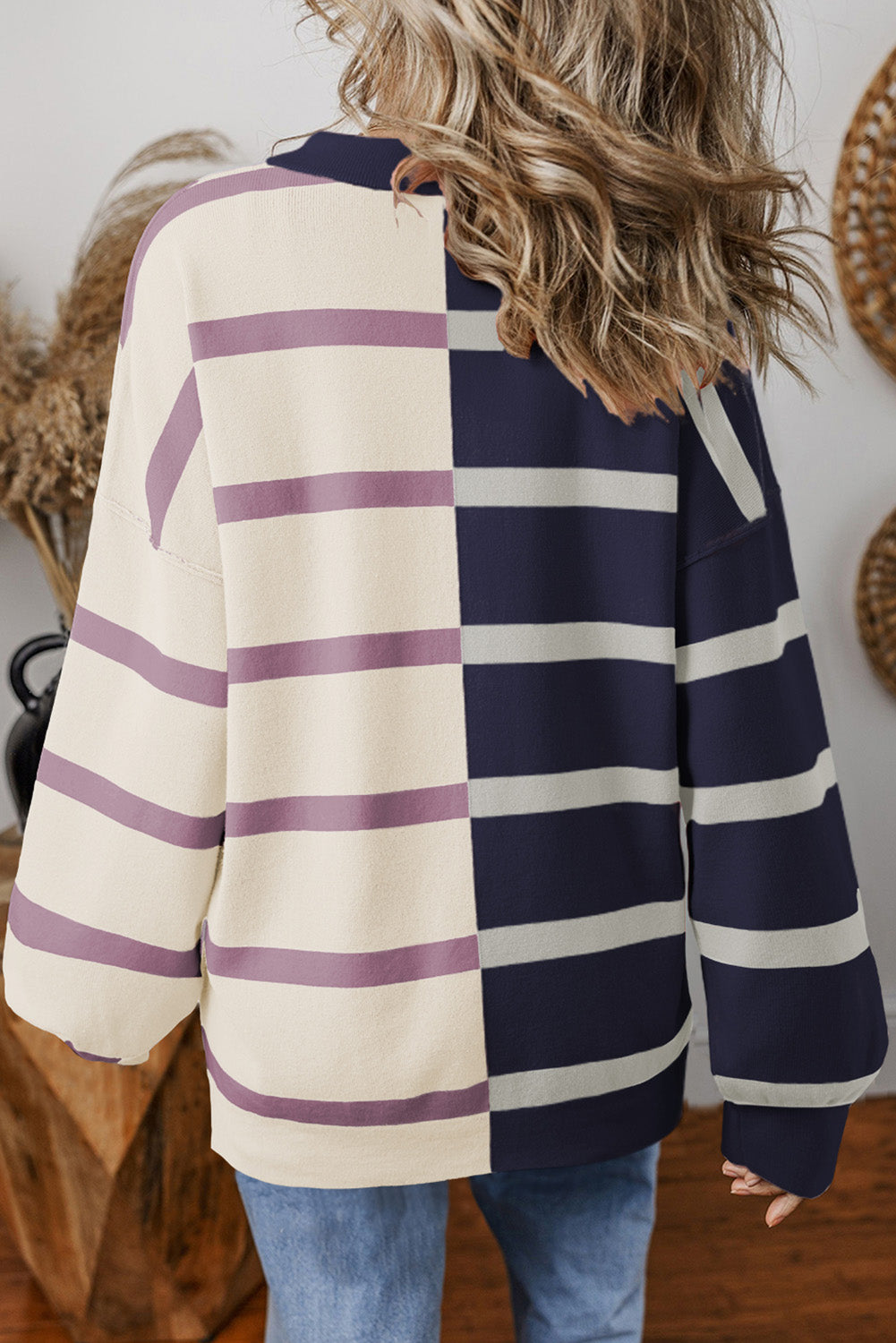 Blue Stripe Colorblock Oversized Sweater Sweaters JT's Designer Fashion