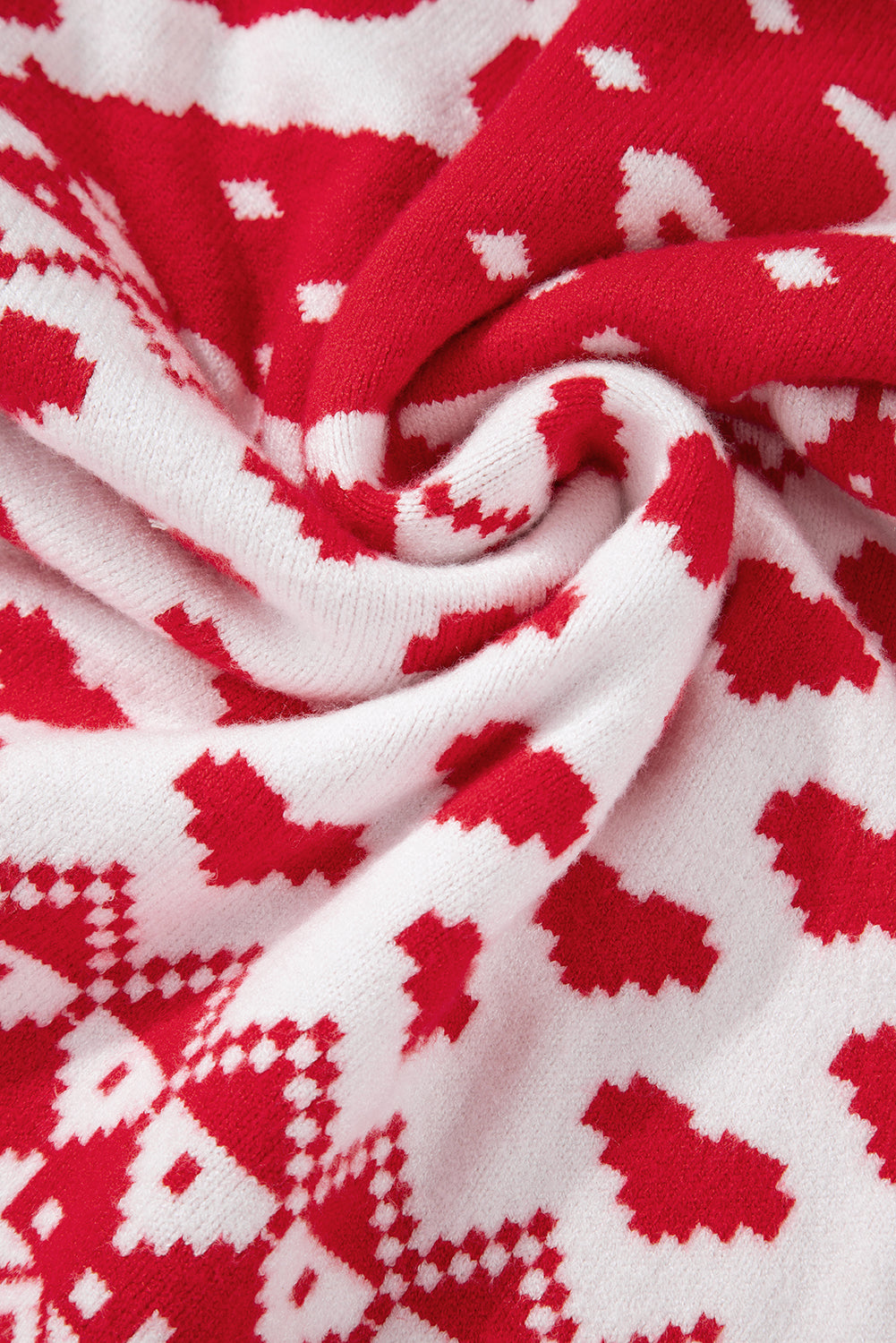 Fiery Red Merry Christmas Reindeer Heart Pattern High Neck Sweater Sweaters JT's Designer Fashion