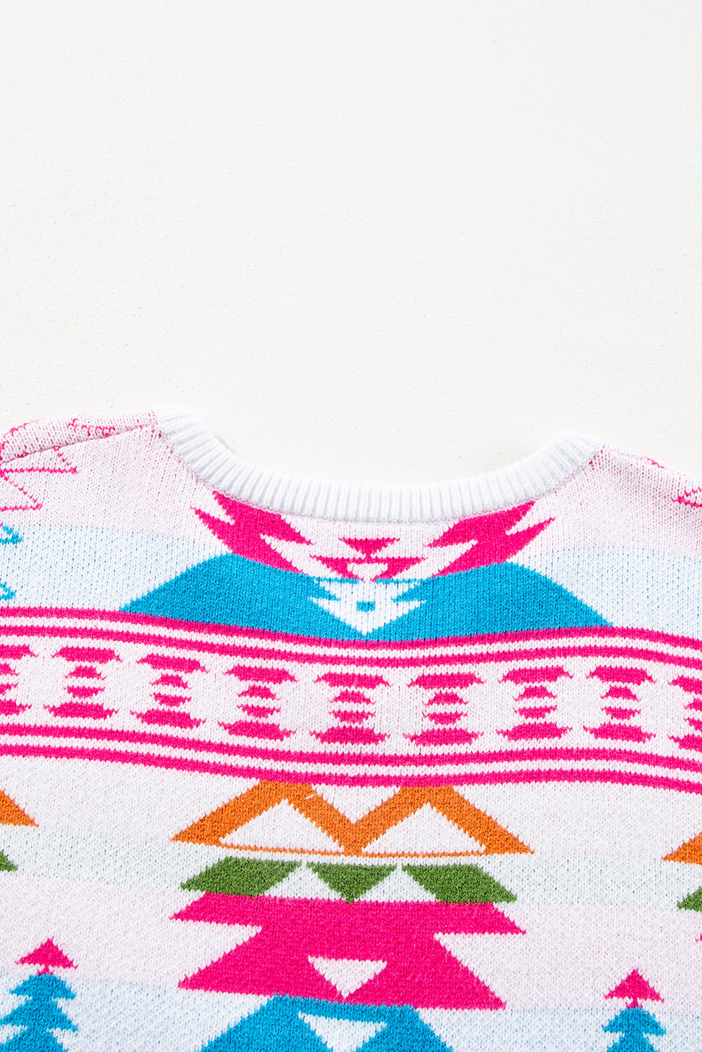 White Oversize Aztec Print High Low V Neck Sweater Sweaters JT's Designer Fashion