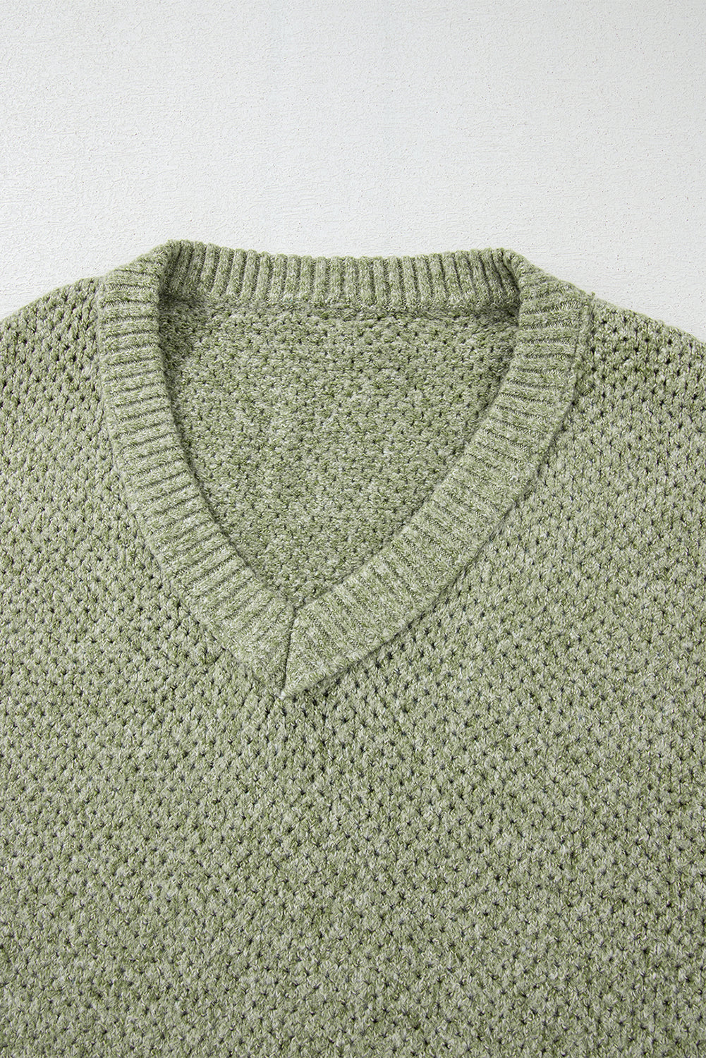 Jungle Green Loose Eyelet V Neck Drop Shoulder Sweater Sweaters JT's Designer Fashion