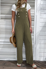 Jungle Green Solid Color Buttoned Straight Leg Overall Jumpsuits & Rompers JT's Designer Fashion