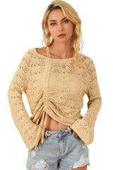 Khaki Hollowed Knit Asymmetric Drawstring Sweater Sweaters & Cardigans JT's Designer Fashion