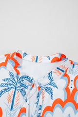 Orange Contrast Palm Tree Printed Short Sleeve Flowy Dress Mini Dresses JT's Designer Fashion