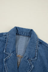 Sail Blue Side Pockets Lapel Collar Denim Jacket Denim Jackets JT's Designer Fashion