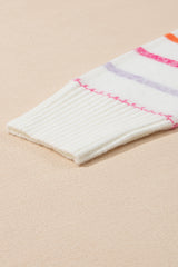 White Colorful Striped Ribbed Trim Sweater Sweaters JT's Designer Fashion