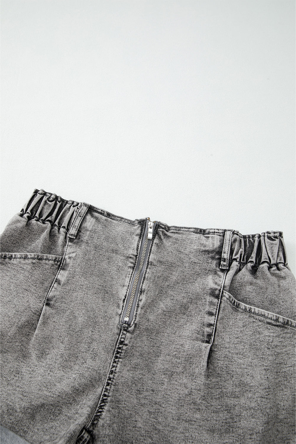 Gray Zipped Light Wash Cuffed Edge Denim Shorts Denim Shorts JT's Designer Fashion