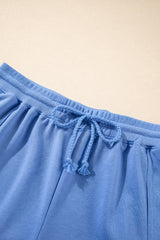 Sky Blue Casual Zipped Short Sleeve Hoodie and Shorts Set Short Sets JT's Designer Fashion