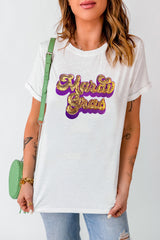 White Mardi Gras Sequin Graphic T-shirt Graphic Tees JT's Designer Fashion