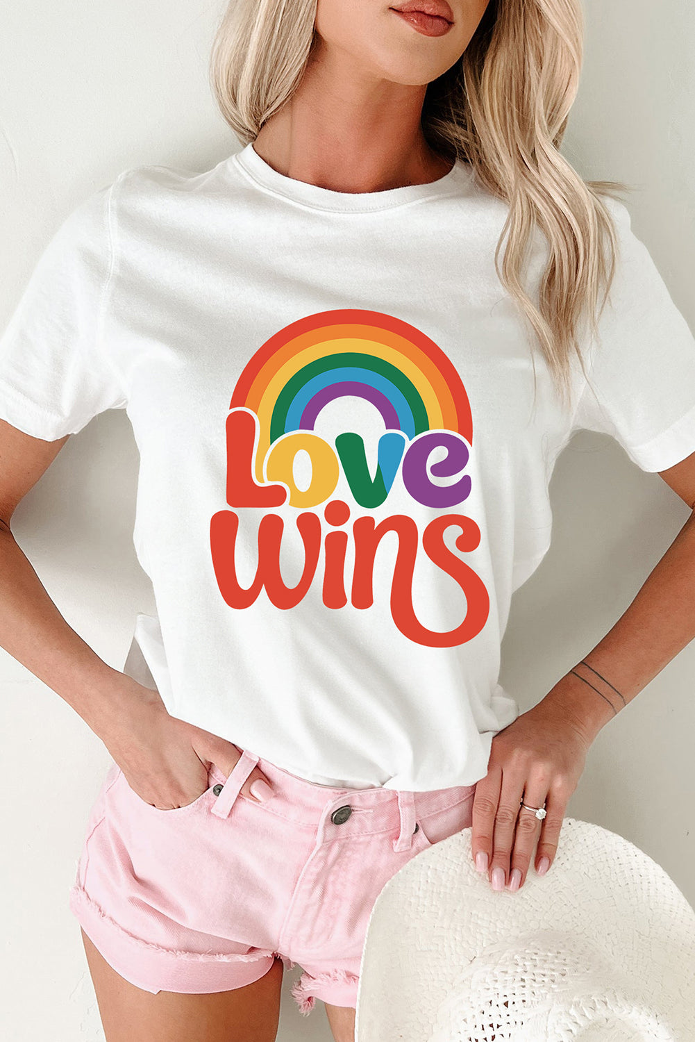 White Love Wins Pride Rainbow Graphic Casual T Shirt Graphic Tees JT's Designer Fashion