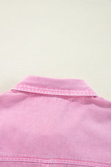 Pink Short Sleeve Double Chest Pocket Denim Shirt Dress Mini Dresses JT's Designer Fashion
