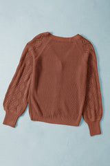 Red Bishop Sleeve Button V Neck Cardigan Sweater Cardigans JT's Designer Fashion