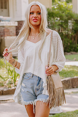 White Eyelet Patchwork High Low Hem V Neck Oversized Top Long Sleeve Tops JT's Designer Fashion