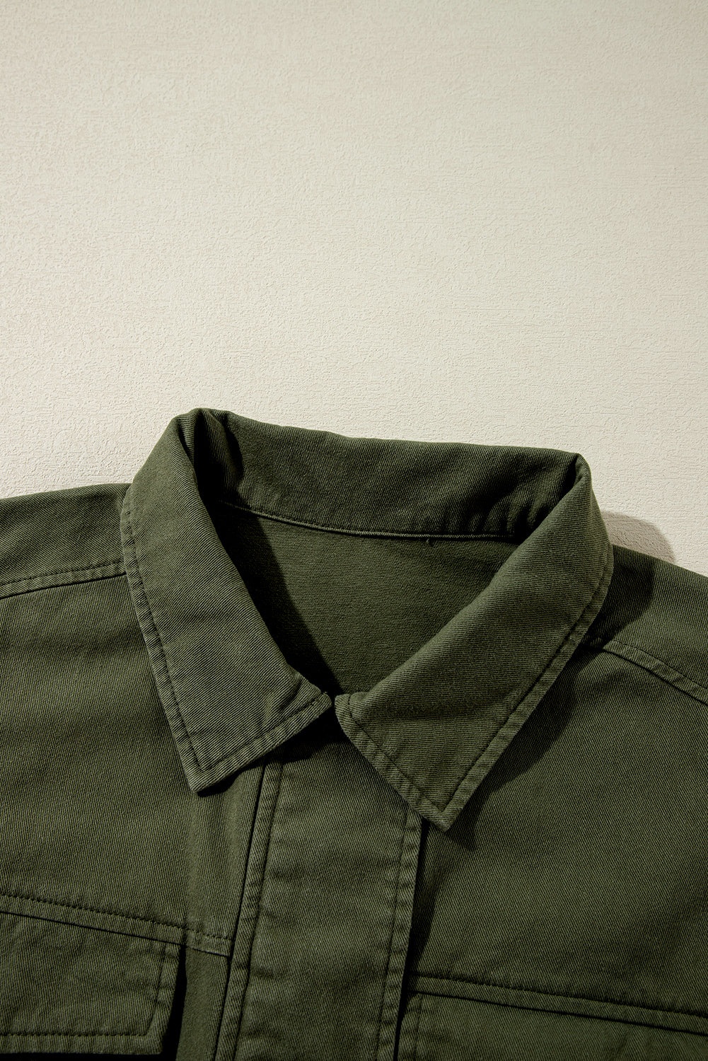 Moss Green Snap Button Zipper Tight Waist Collared Jacket Jackets JT's Designer Fashion