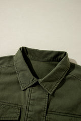 Moss Green Snap Button Zipper Tight Waist Collared Jacket Jackets JT's Designer Fashion