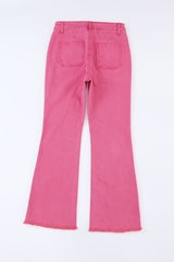 Pink Ankle-length Flare Leg Raw Hem Jeans Jeans JT's Designer Fashion