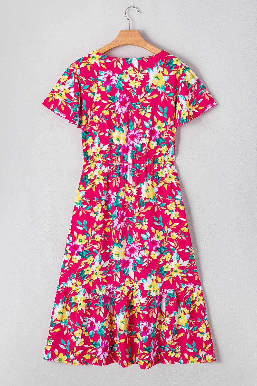 Pink Floral Print V Neck Pocketed High Waist Plus Size Midi Dress Plus Size Midi Dresses JT's Designer Fashion